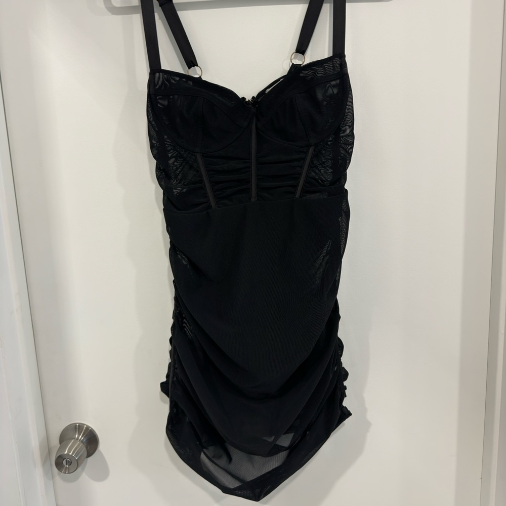 Black mesh corset dress, looks amazing on